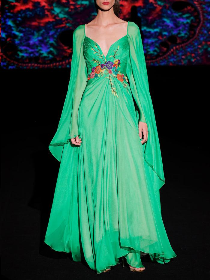 Hannibal Laguna LOOK 32 Vestido KORINTIA | Vestido De Fiesta En Gasa Clorofila Con Escote Corazón