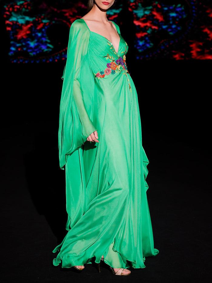 Hannibal Laguna LOOK 32 Vestido KORINTIA | Vestido De Fiesta En Gasa Clorofila Con Escote Corazón