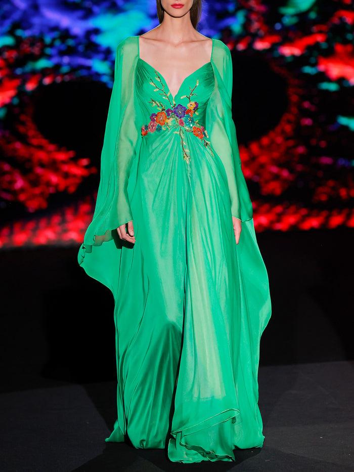 Hannibal laguna LOOK 32 Vestido KORINTIA | Vestido de fiesta en gasa clorofila con escote corazón