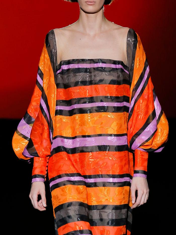 Hannibal Laguna LOOK 33 FANTORINI | Vestido De Fiesta En Gasa Devoré Con Amplia Falda