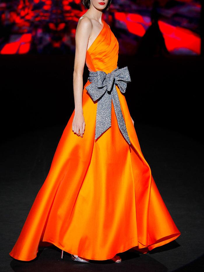 Hannibal Laguna LOOK 33 INSOLITU | Vestido De Fiesta En Mikado Color Naranja