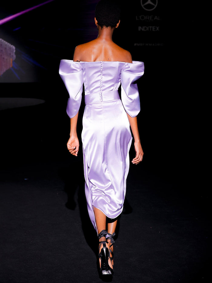 Hannibal Laguna LOOK 33 Vestido JICARUS | Vestido De Fiesta Corto En Satin Color Amatista