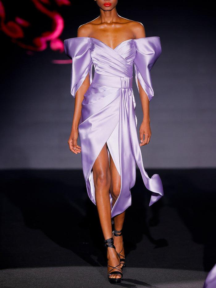 Hannibal laguna LOOK 33 Vestido JICARUS | Vestido de fiesta corto en satin color amatista