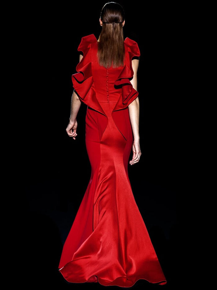 Hannibal Laguna Look 34 CUORE | Vestido En Crepe Y Raso Rojo Rubi