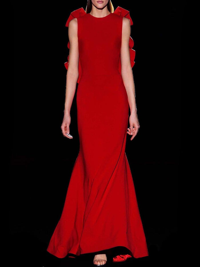 Hannibal laguna Look 34 CUORE | Vestido en crepe y raso rojo rubi