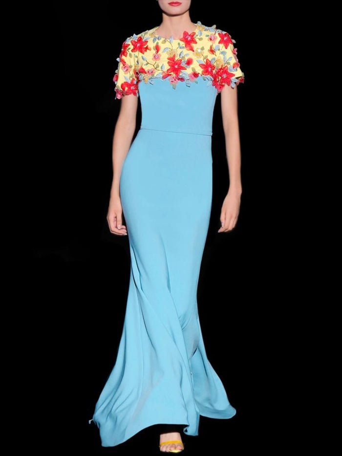 Hannibal laguna Look 34 DALIA | Vestido de corte sirena en crepe azul