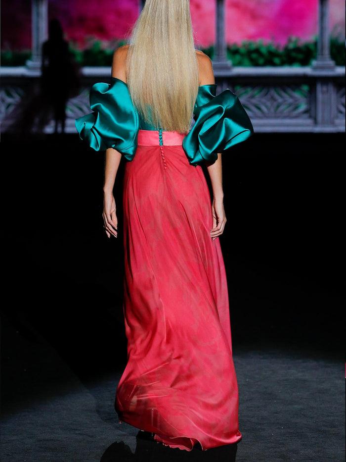 Hannibal Laguna LOOK 34 GABRIELE | Vestido En Gasa Pomelo Y Cuerpo Mikado Verde