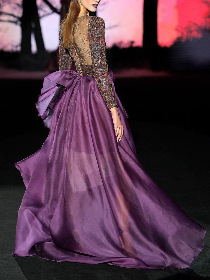 Hannibal Laguna LOOK 34 HANOVER | Vestido En Tatoo Bordado Y Garza Morada