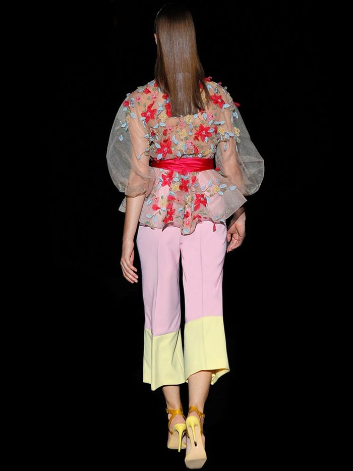 Hannibal Laguna Look 35 DAREY Y DART | Chaqueta Joya Tul Bordado Floral Y Pantalon Capri De Cintura Alta