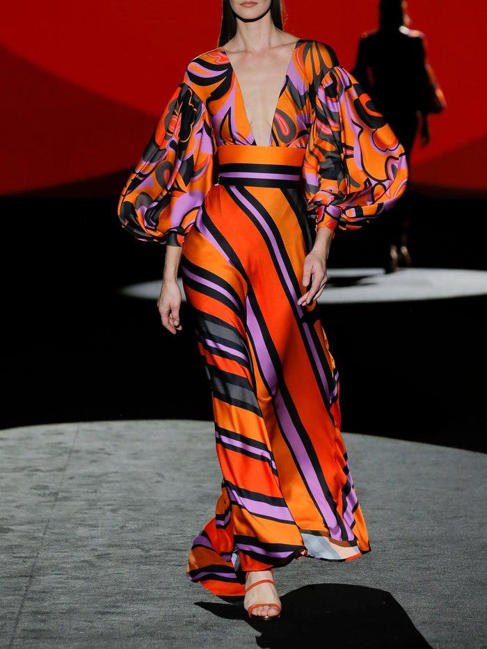 Hannibal laguna LOOK 35 FARALA y FA | Blusa en satín estampado. Falda satín estampado