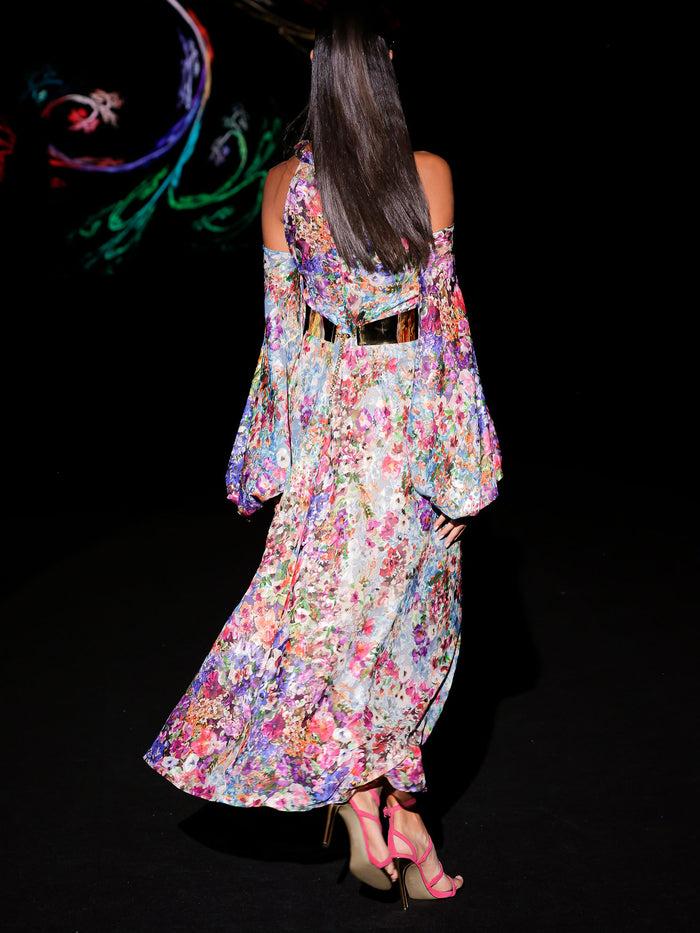 Hannibal Laguna LOOK 35 Vestido KAIROS | Vestido Midi Estampado En Gasa Con Motivos Florales