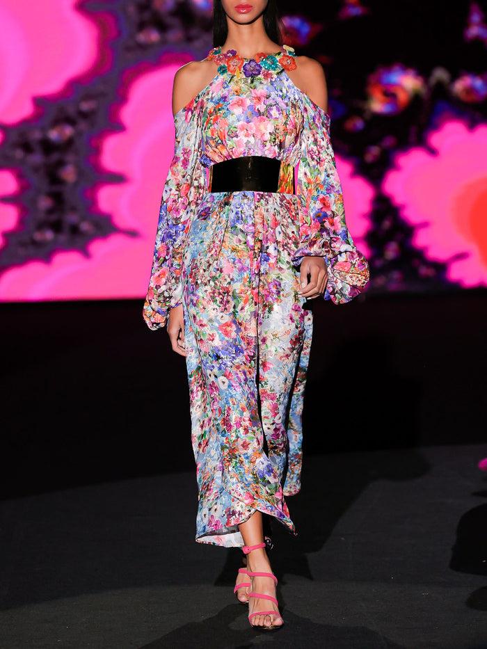 Hannibal laguna LOOK 35 Vestido KAIROS | Vestido midi estampado en gasa con motivos florales