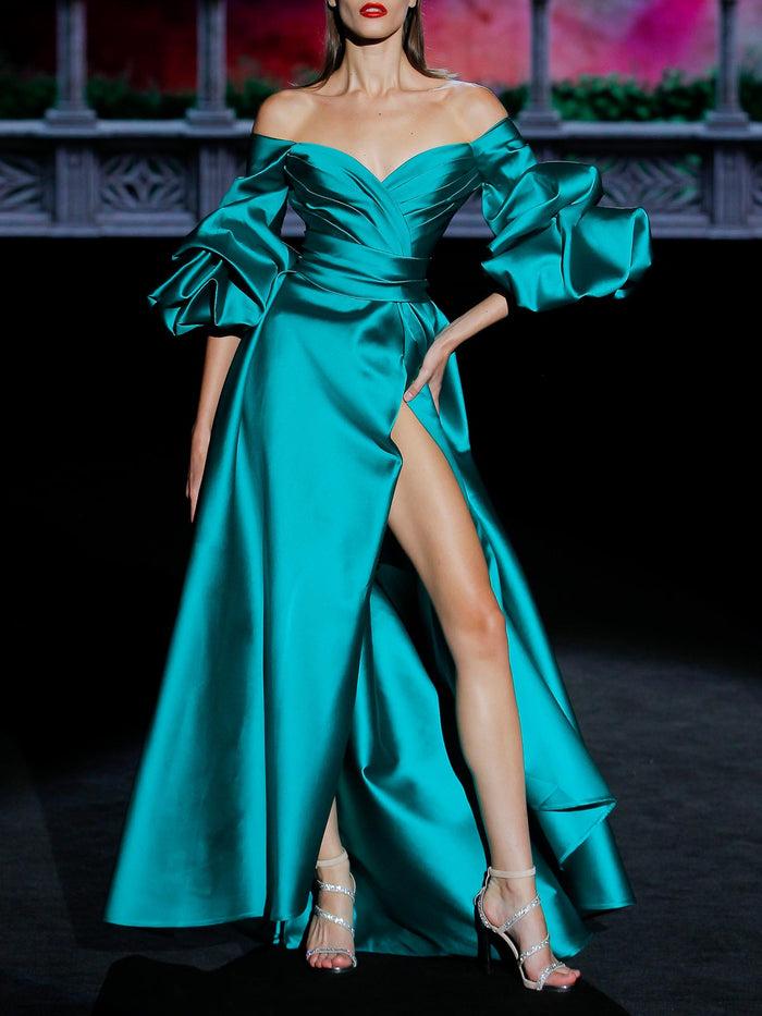 Hannibal Laguna LOOK 36 GINGER | Vestido Fiesta En Mikado Color Verde