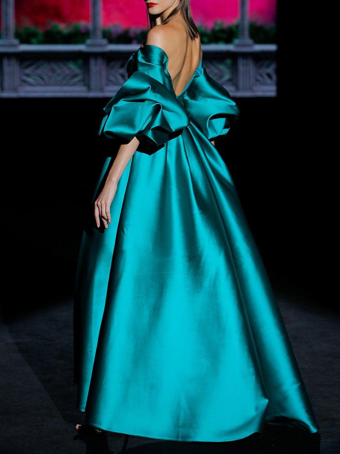 Hannibal Laguna LOOK 36 GINGER | Vestido Fiesta En Mikado Color Verde