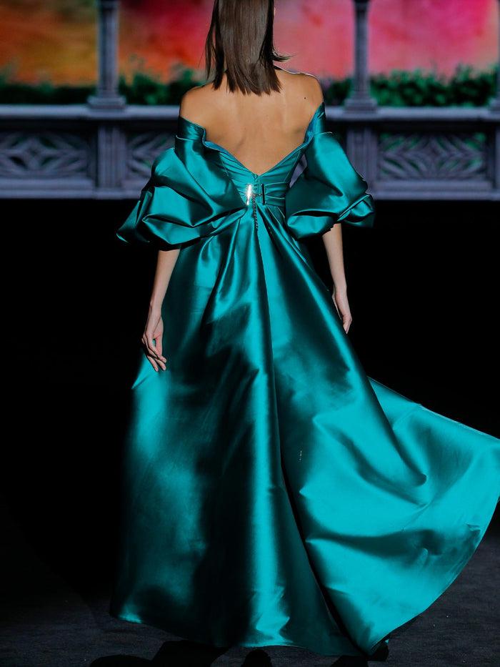 Hannibal Laguna LOOK 36 GINGER | Vestido Fiesta En Mikado Color Verde