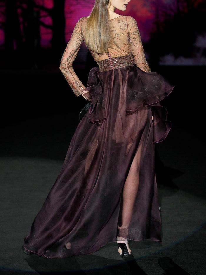 Hannibal Laguna LOOK 36 HANAIS | Vestido En Tatoo Bordado Y Garza Color Berengena