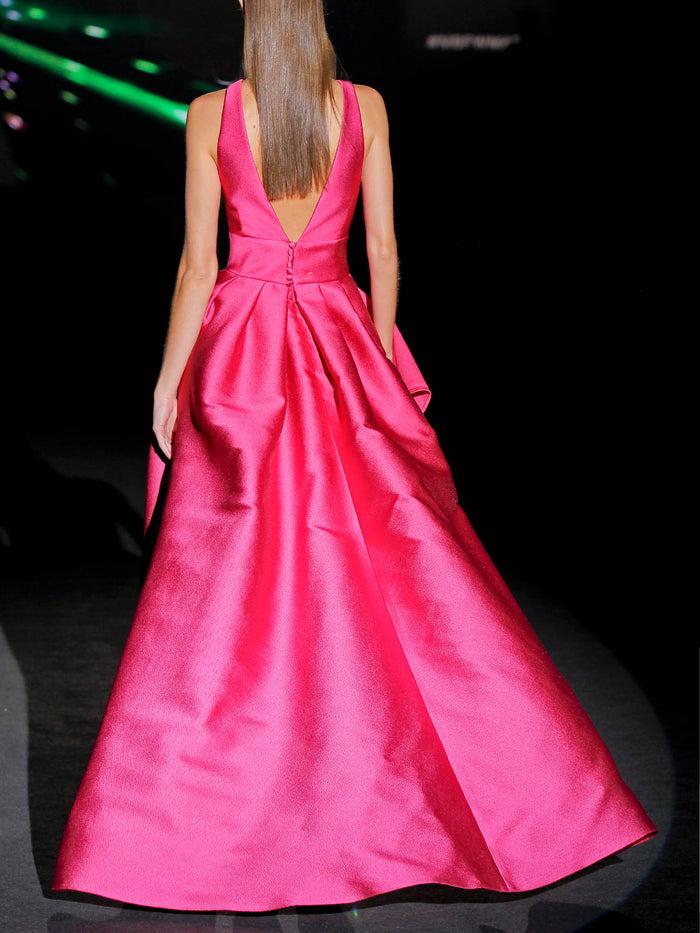 Hannibal Laguna LOOK 36 ILUSITANIA | Vestido De Fiesta Largo En Mikado Color Fresa