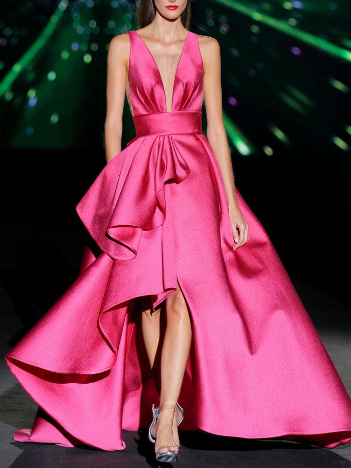 Hannibal laguna LOOK 36 ILUSITANIA | Vestido de fiesta largo en mikado color fresa