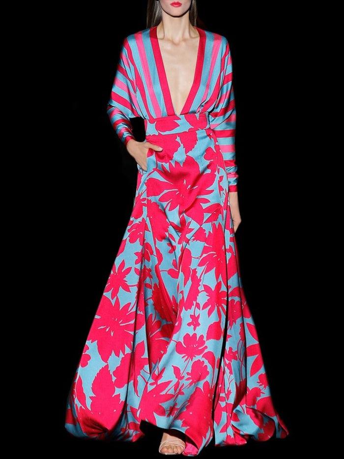 Hannibal laguna Look 37 DAKAR y DISTRAL | Blusa en satín rayas y Falda satín cereza y azul