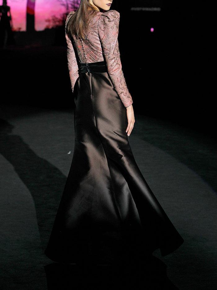 Hannibal Laguna LOOK 37 HELENICA | Vestido En Tatoo Bordado Y Mikado Chocolate