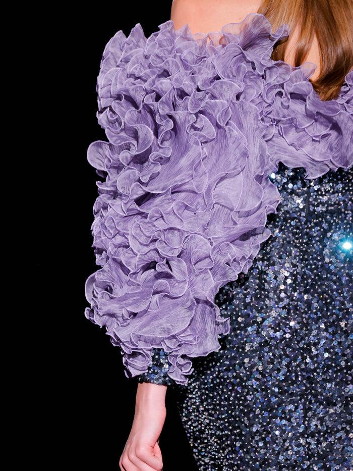 Hannibal Laguna LOOK 37 Vestido JIGASHI | Vestido De Fiesta Bordado Y Garza Plisada Amatista