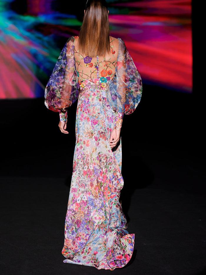 Hannibal Laguna LOOK 37 Vestido KAMIL | Vestido Largo En Gasa Estampada En Verbena Floral