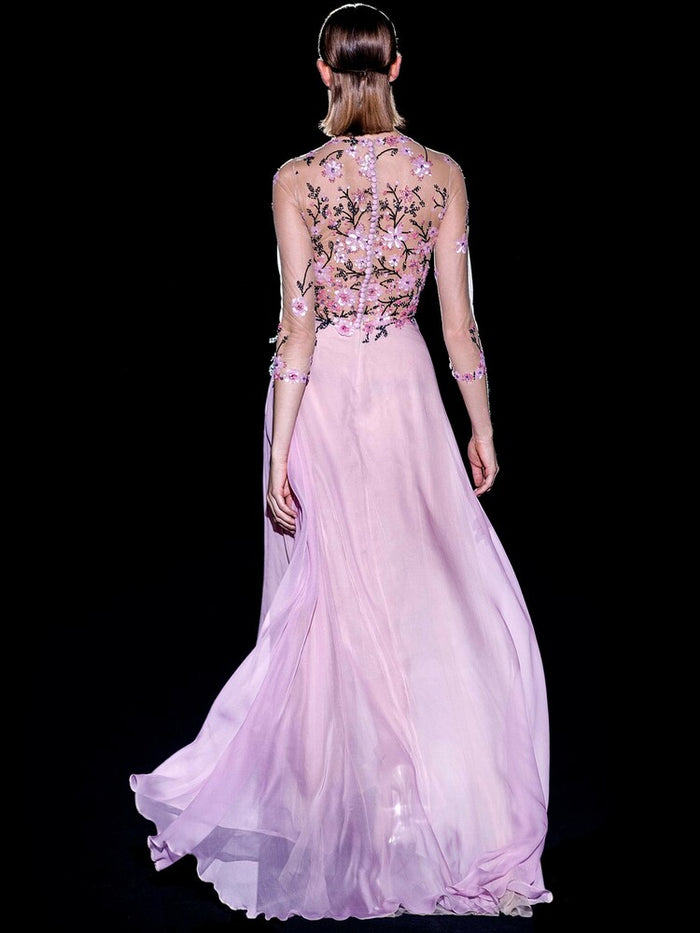 Hannibal Laguna Look 38 CAMELIA | Vestido Con Cuerpo En Tul Bordado Cristal Rosa Y Negro