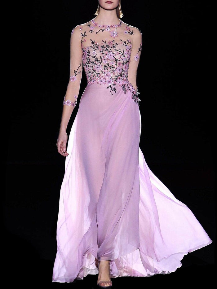 Hannibal laguna Look 38 CAMELIA | Vestido con cuerpo en tul bordado cristal rosa y negro