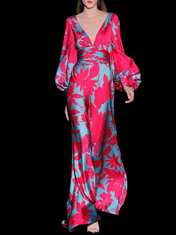 Hannibal laguna Look 38 DAMASCO | Vestido satín estampado