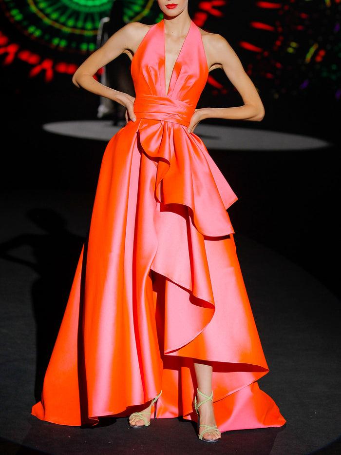 Hannibal Laguna LOOK 38 ITALY | Vestido De Fiesta Largo De Mikado En Color Salmón