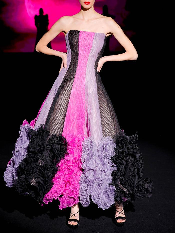 Hannibal Laguna LOOK 38 Vestido JAILOA | Vestido Midi De Fiesta Realizado En Garza Espiga Tricolor