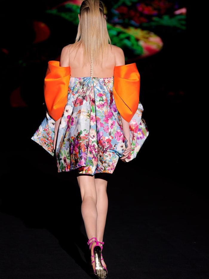 Hannibal Laguna LOOK 38 Vestido KOUREL | Vestido Corto En Tafeta Estampada Con Motivos Florales