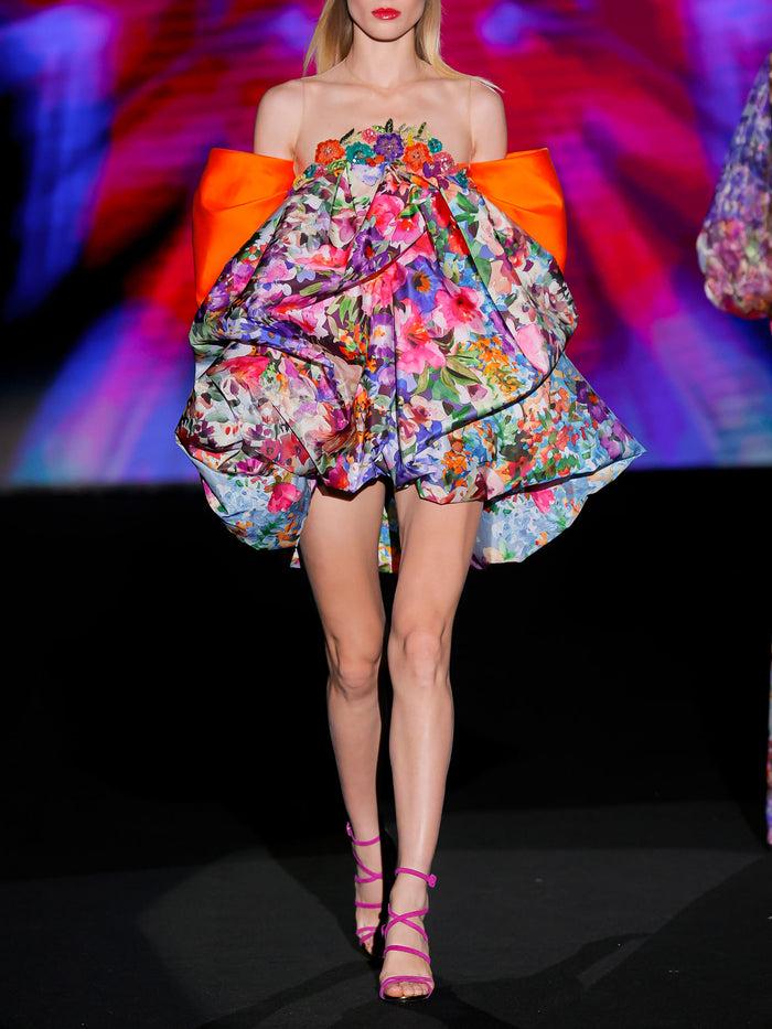 Hannibal laguna LOOK 38 Vestido KOUREL | Vestido corto en tafeta estampada con motivos florales