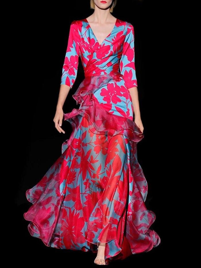 Hannibal laguna Look 39 DUCHESE | Vestido largo satín estampado