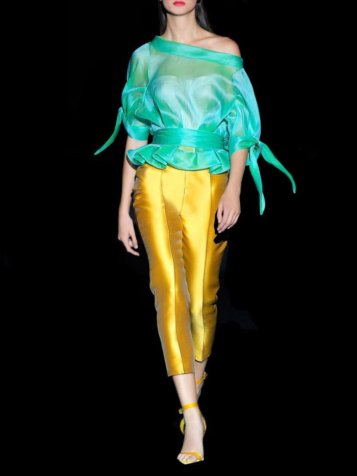 Hannibal laguna Look 4 DANZA DUM y DIXIE | Blusa en organza seda Corpiño en raso y Pantalon mikado