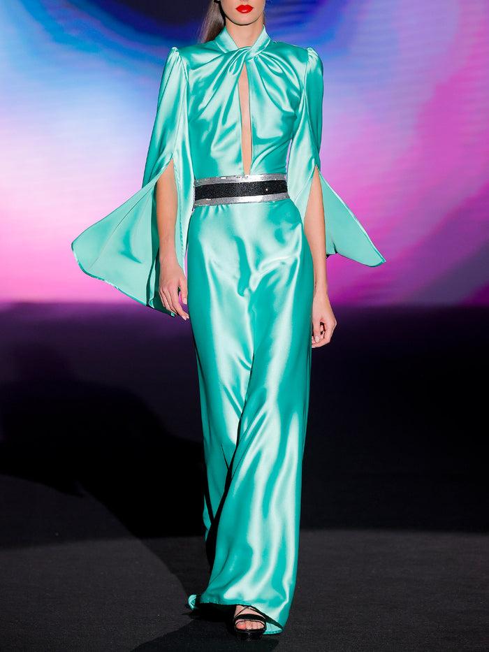 Hannibal laguna LOOK 4 Vestido JELBANI | Vestido de fiesta realizado en satin color verde agua