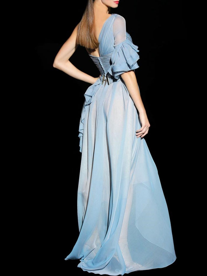 Hannibal Laguna Look 40 DALIQUE | Vestido De Fiesta Asimétrico Drapeado Y Manga De Volantes En Gasa