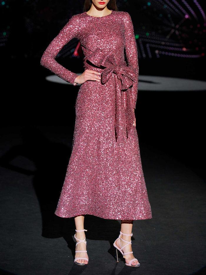 Hannibal Laguna LOOK 40 ISTAMBUL | Vestido De Fiesta Midi En Lentejuelas Granate