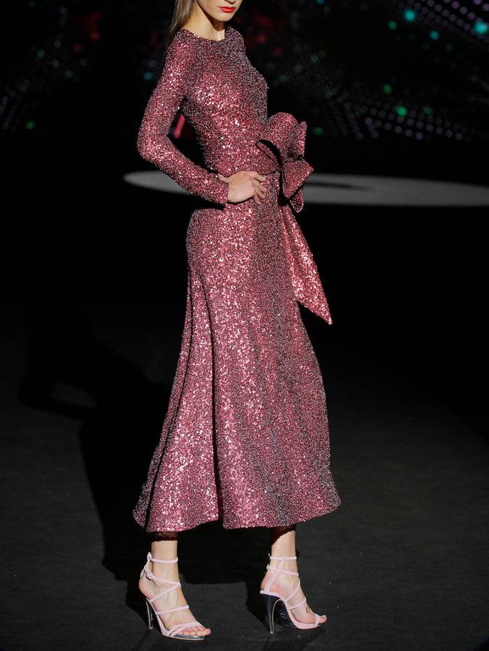 Hannibal Laguna LOOK 40 ISTAMBUL | Vestido De Fiesta Midi En Lentejuelas Granate