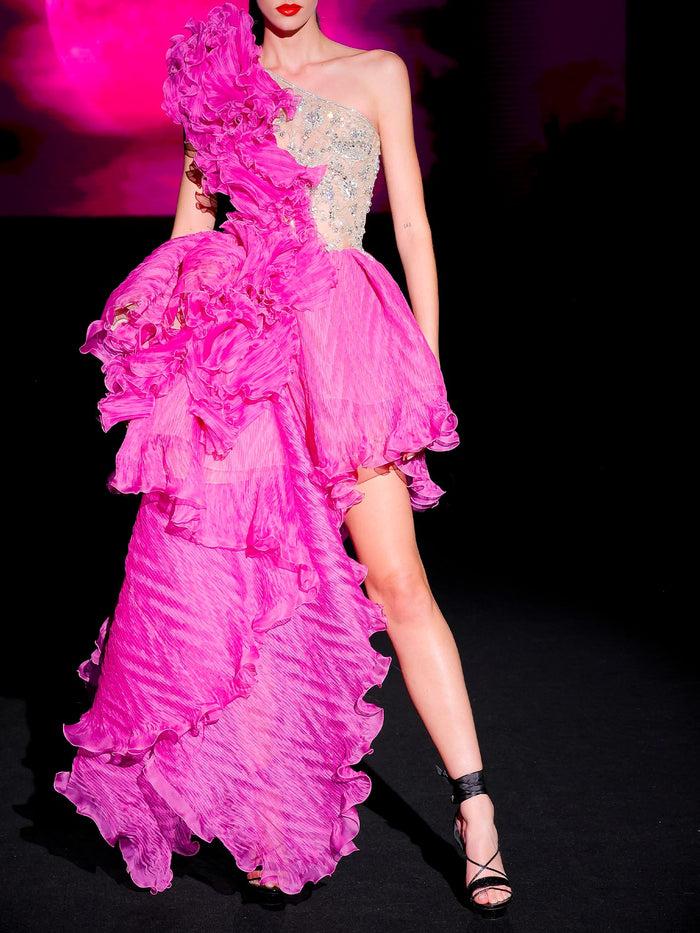 Hannibal Laguna LOOK 40 Vestido JARALAICO | Vestido Corto De Fiesta Realizado En Garza Ciclamen Y Swarovski