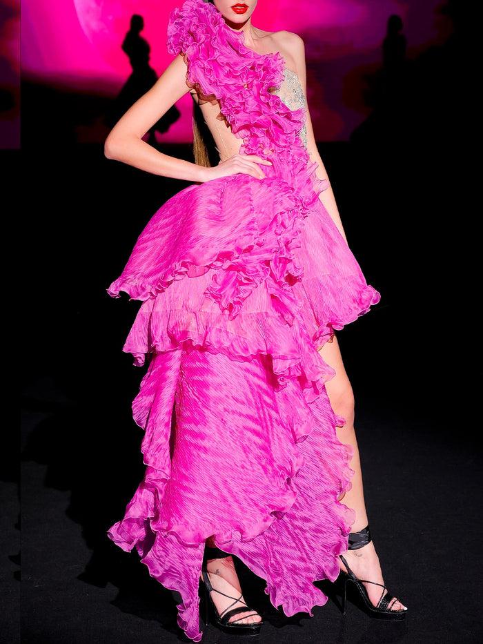 Hannibal Laguna LOOK 40 Vestido JARALAICO | Vestido Corto De Fiesta Realizado En Garza Ciclamen Y Swarovski