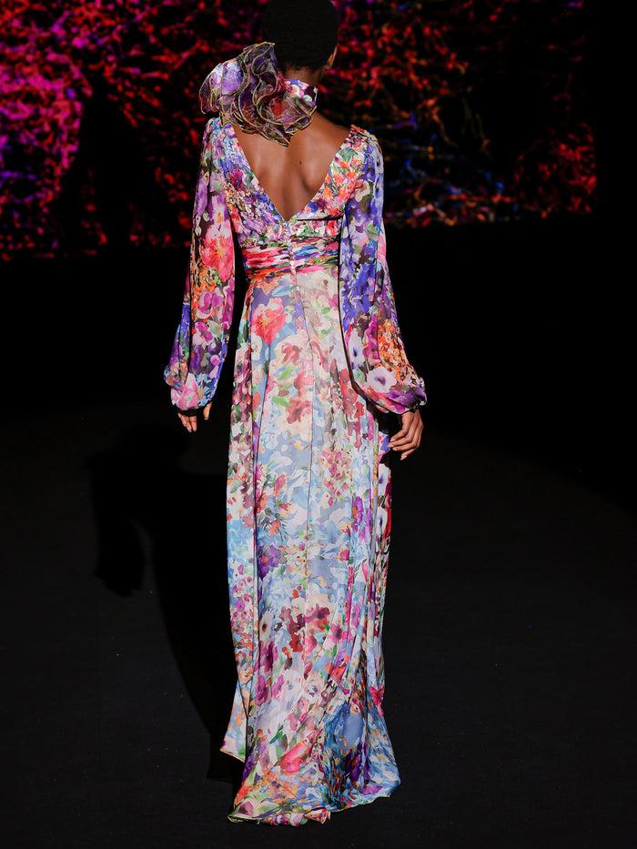 Hannibal Laguna LOOK 40 Vestido KASIDI | Vestido Largo De Fiesta En Gasa Estampada Y Escote En V
