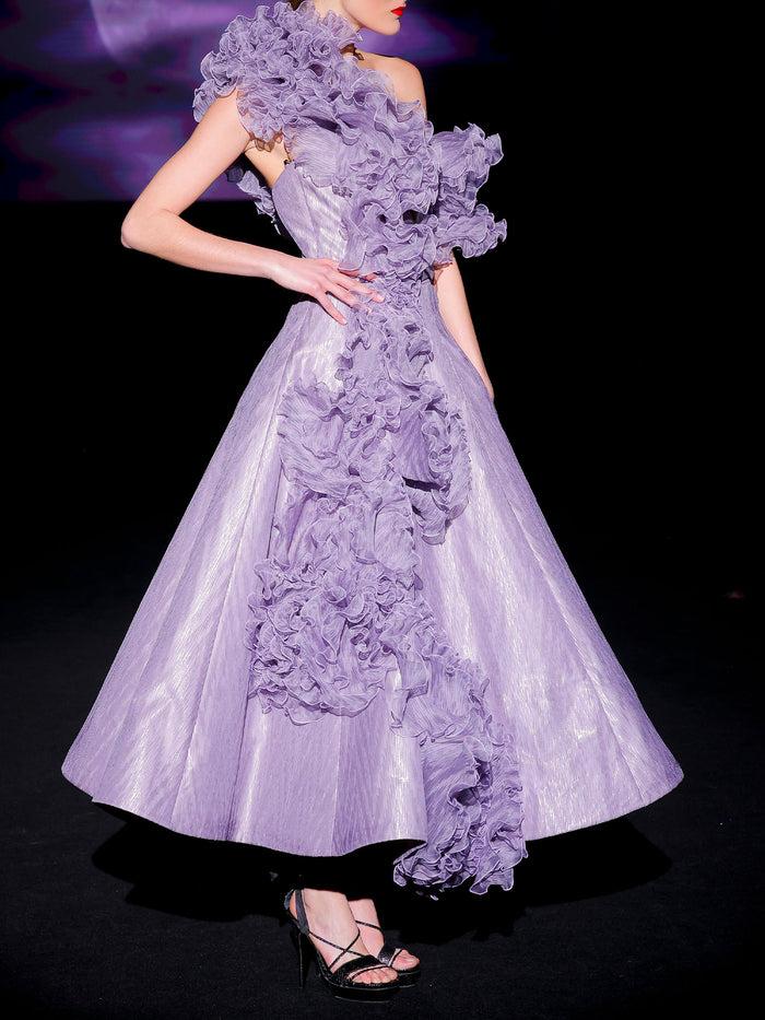 Hannibal Laguna LOOK 41 Vestido JARDINALIA | Vestido Midi De Fiesta Realizado En Garza Espiga Amatista