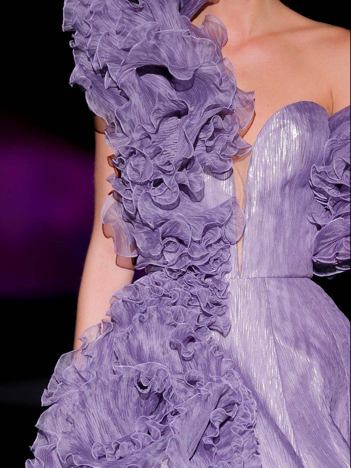 Hannibal Laguna LOOK 41 Vestido JARDINALIA | Vestido Midi De Fiesta Realizado En Garza Espiga Amatista