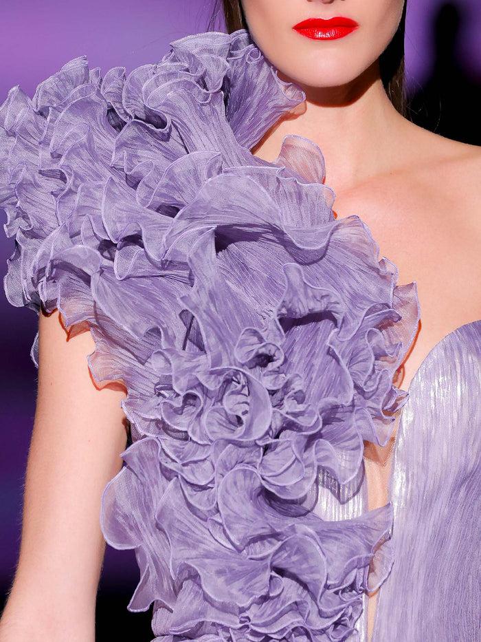 Hannibal Laguna LOOK 41 Vestido JARDINALIA | Vestido Midi De Fiesta Realizado En Garza Espiga Amatista