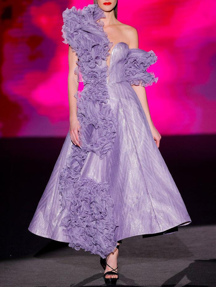 Hannibal laguna LOOK 41 Vestido JARDINALIA | Vestido midi de fiesta realizado en garza espiga amatista