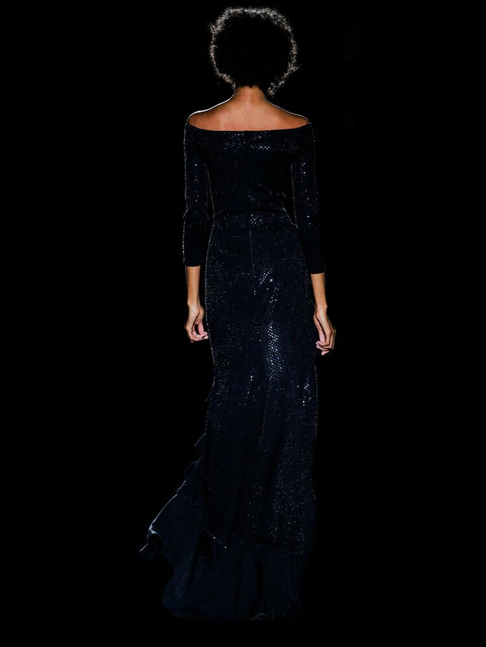 Hannibal Laguna Look 42 CALENDULA | Vestido En Punto Bordado Con Perlas Negras