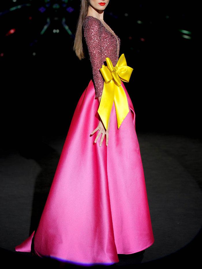 Hannibal Laguna LOOK 42 IVELAND | Vestido De Fiesta Largo En Mikado Pique Color Fresa