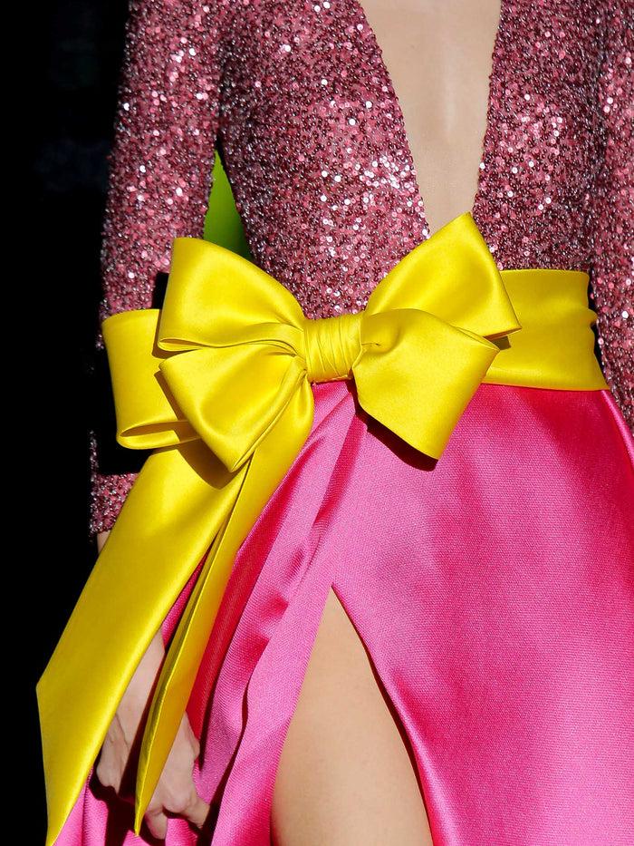 Hannibal Laguna LOOK 42 IVELAND | Vestido De Fiesta Largo En Mikado Pique Color Fresa