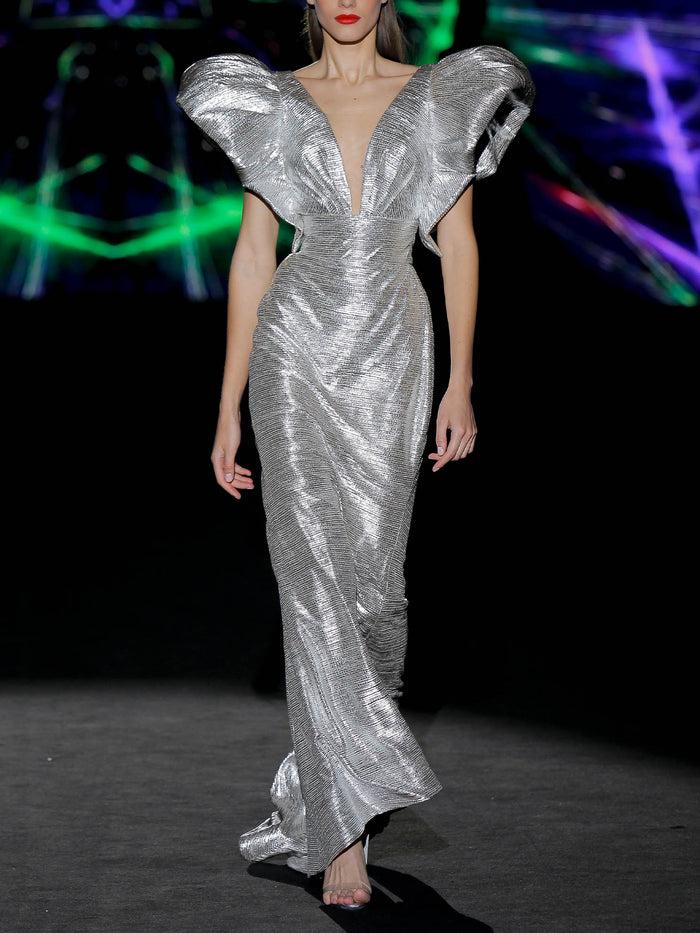 Hannibal laguna LOOK 43 IROKAWA | Vestido de fiesta largo en lamé plata